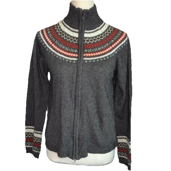 Vintage Y2k COLUMBIA Sweater M Fair Isle Full Zip Cotton Angora Cardigan Medium - Picture 1 of 10